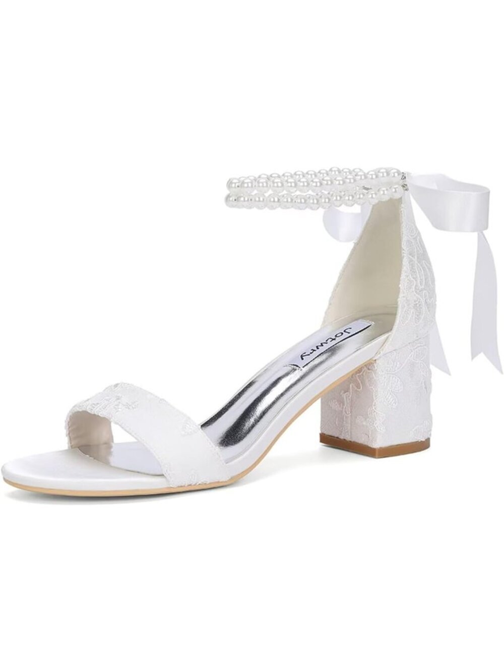Women's White Lace Block Heel Toe Bridal Open Wedding Imported Sandals Shoes
